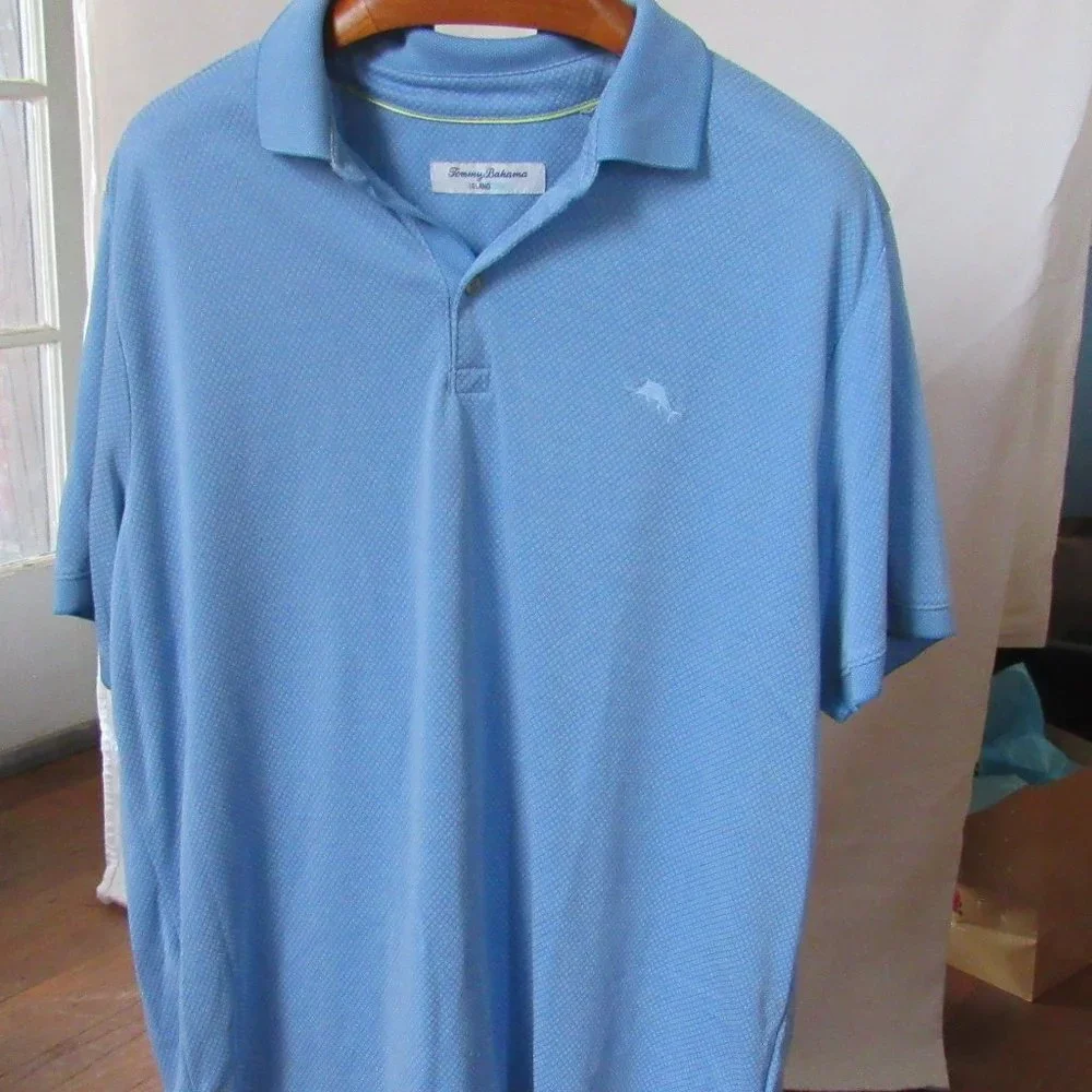 Tommy Bahama Blue IslandZone Polo Size Large(?) Tencel/Coolmax Blend - Picture 2 of 14